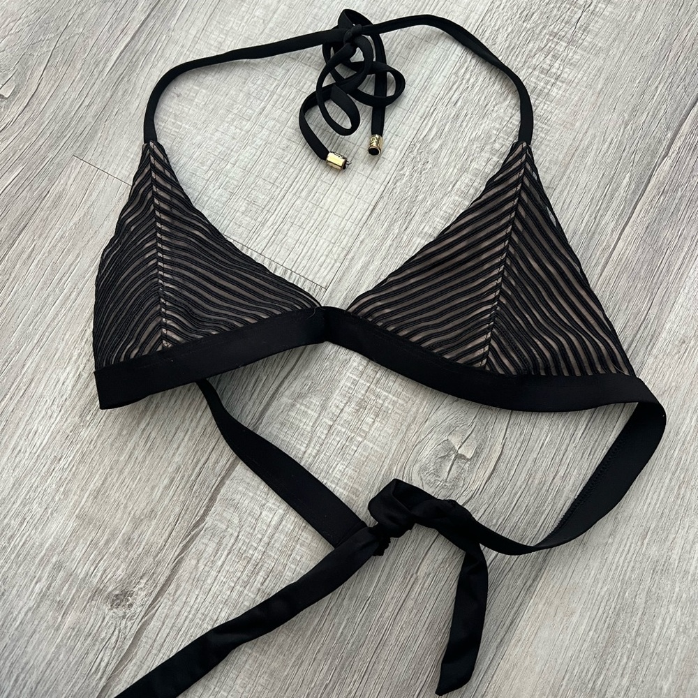 Beach Bunny Black Striped Bikini Top